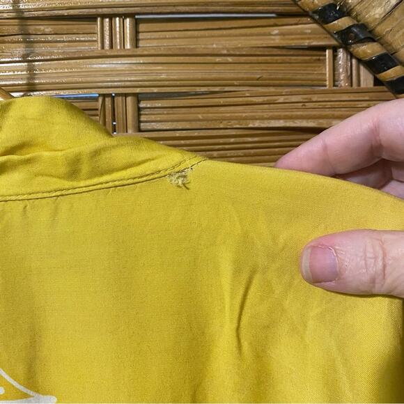 Vintage Yellow Japanese Happi Kimono Jacket Scenic Print one size orient Asian - Picture 11 of 11